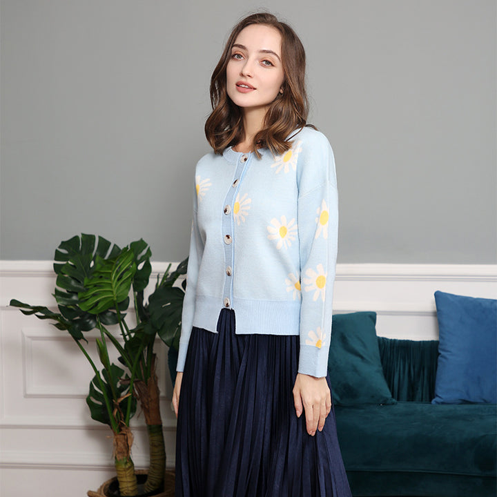 Knitted floral pattern jacket for women with short sleeves Lune London