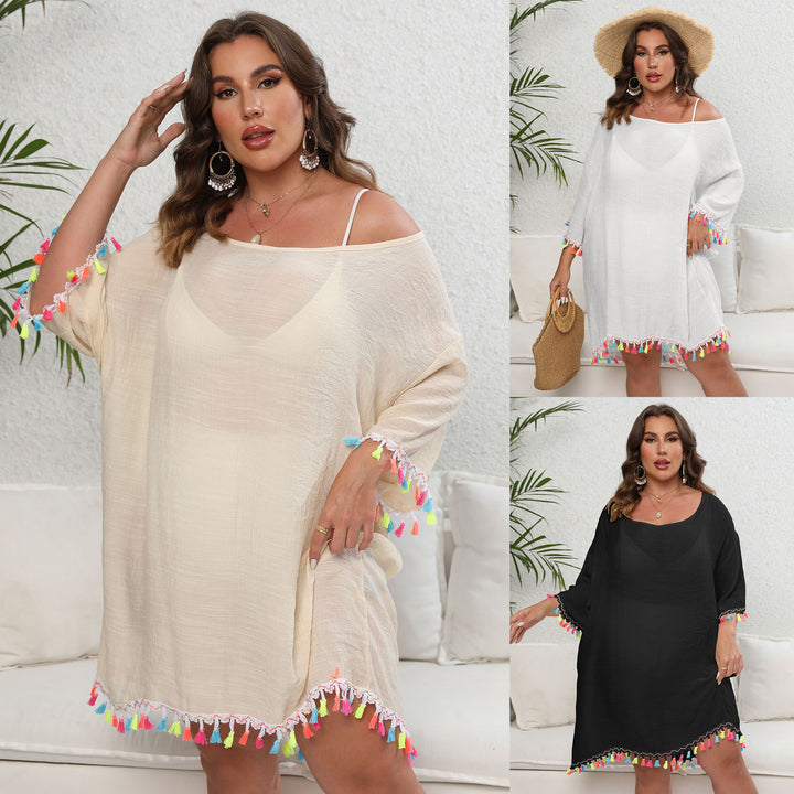 Women Fluid Dress with Fringe Trim Beachwear Lune London
