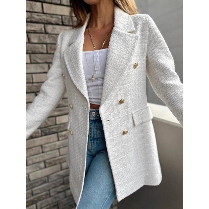 Women Elegant Blazer with Double-Breasted Buttons and Structured Fabric Lune London