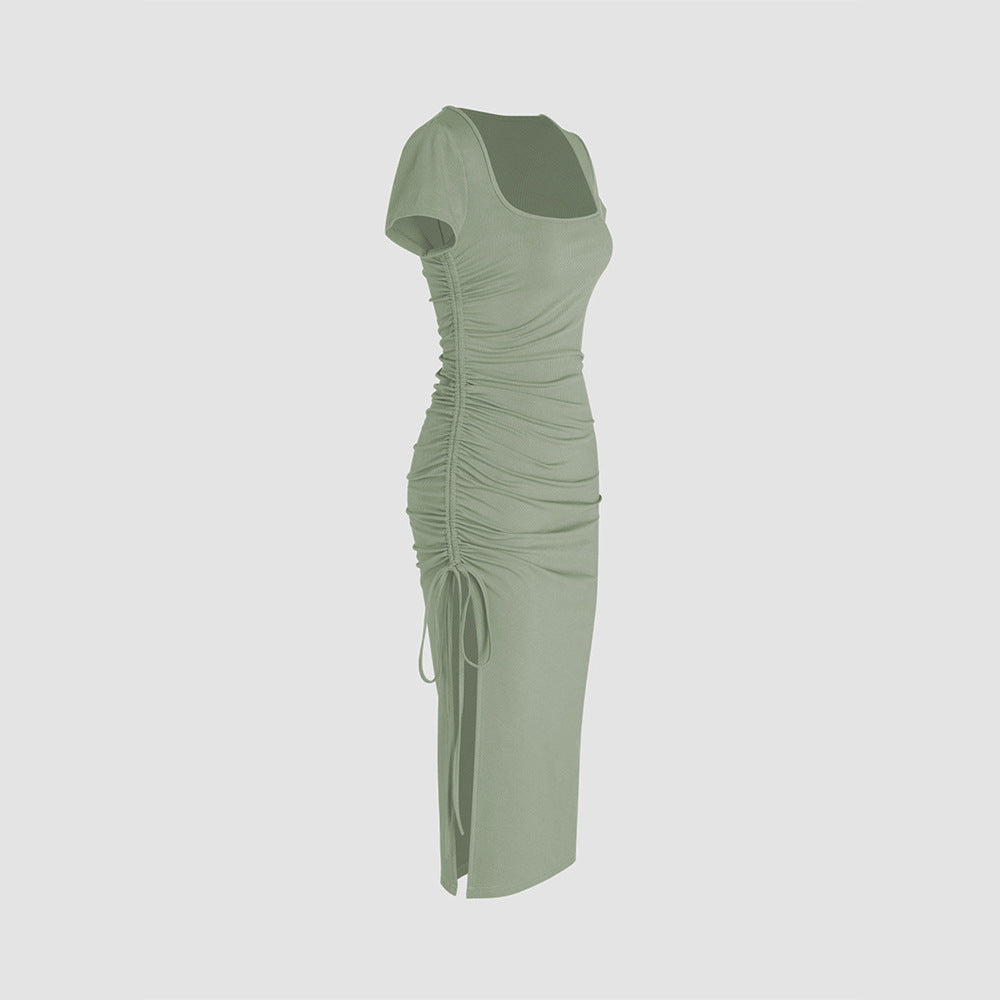 Robe midi moulante pour femme avec fente latérale et détails froncés Chic & Stil