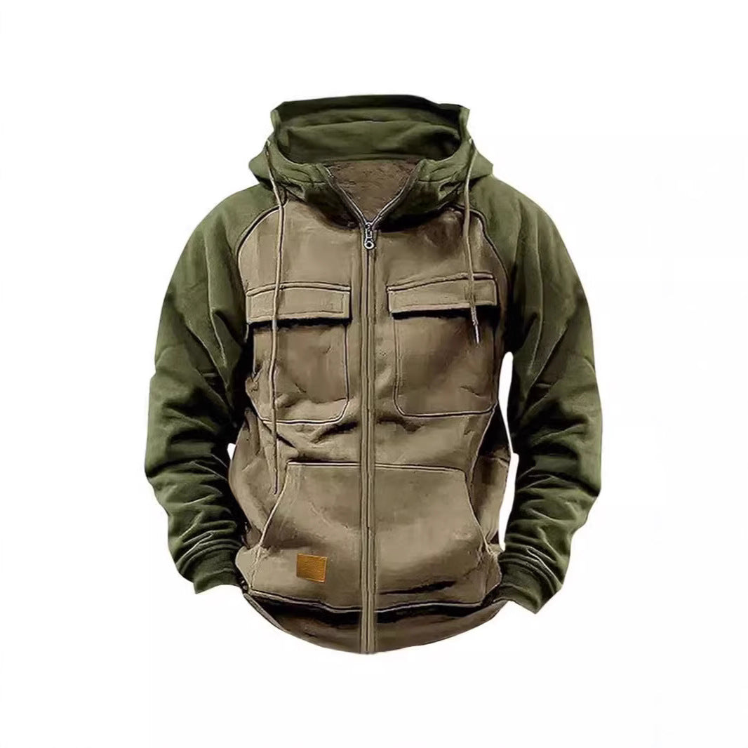 Hooded jacket for men with practical front utility pockets and a high collar Lune London