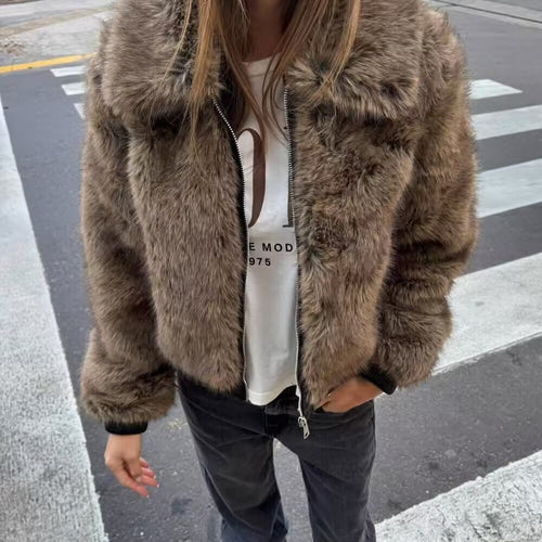 Trendy faux fur jacket for women with asymmetric cut Lune London