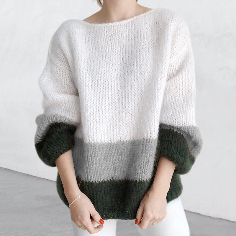 Coarse knit sweater for women with a modern block pattern and a relaxed fit Lune London
