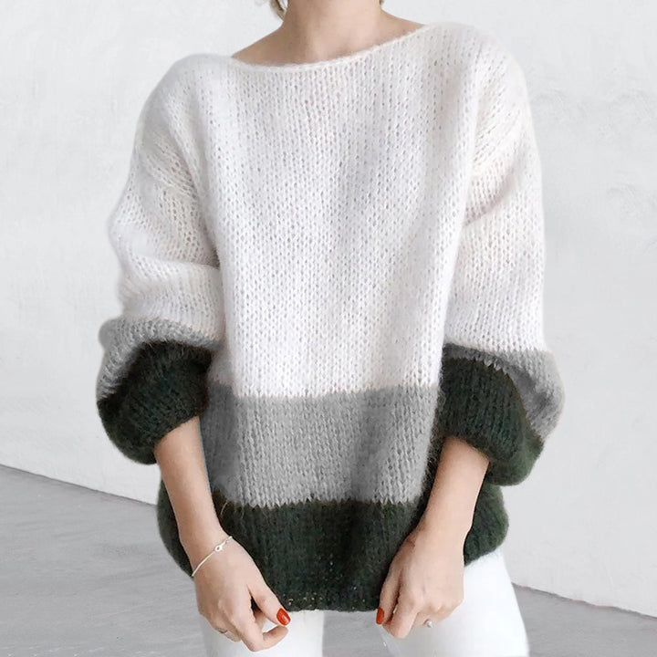 Coarse knit sweater for women with a modern block pattern and a relaxed fit Lune London