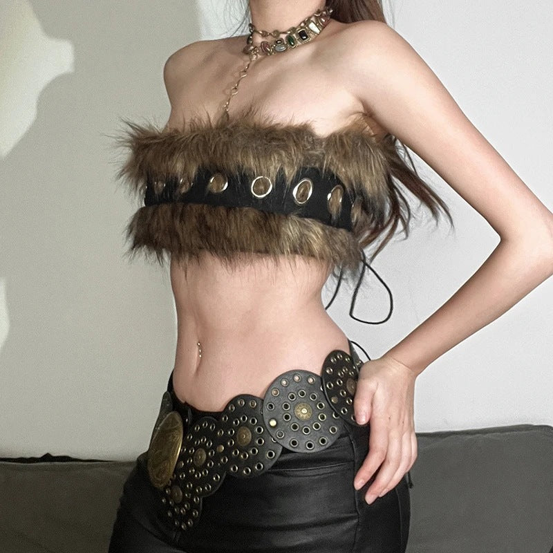 Ladies Bustier in elegant faux fur with decorative details Lune London