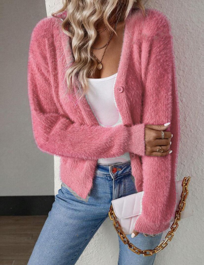 Ladies Soft V-Neck Sweater with Chic Button Detail and Style