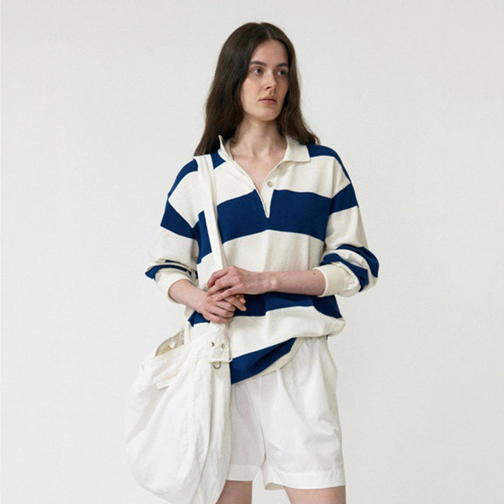 Polo décontracté pour femmes avec design rayé et manches longues Chic & Stil