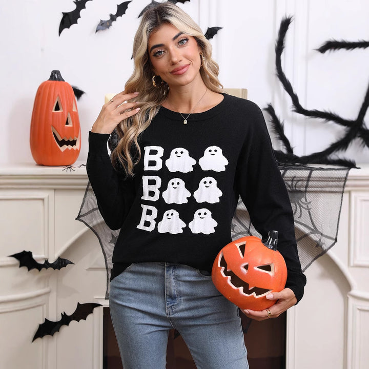 Pull d'Halloween en tricot pour femmes avec motif de fantôme et coupe ample Chic & Stil