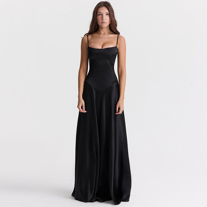 Lune London | Evening Dress Satin Shine Spaghetti Straps Backless Slim Fit Elegant Dress