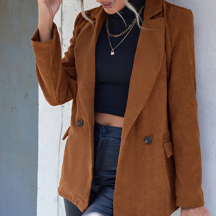 Corduroy jacket for women with double-breasted design and practical side pockets Lune London