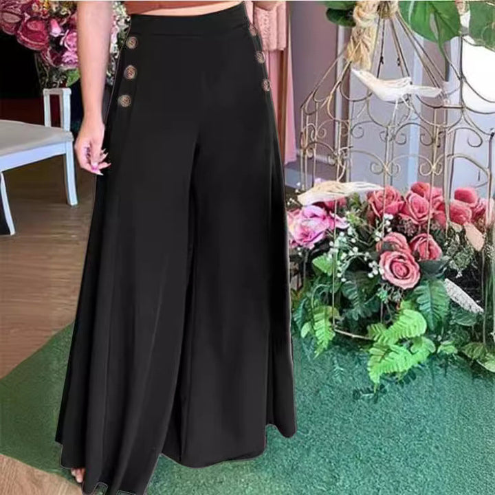Lune London | Women's Palazzo Pants with Decorative Button Details and Wide Leg