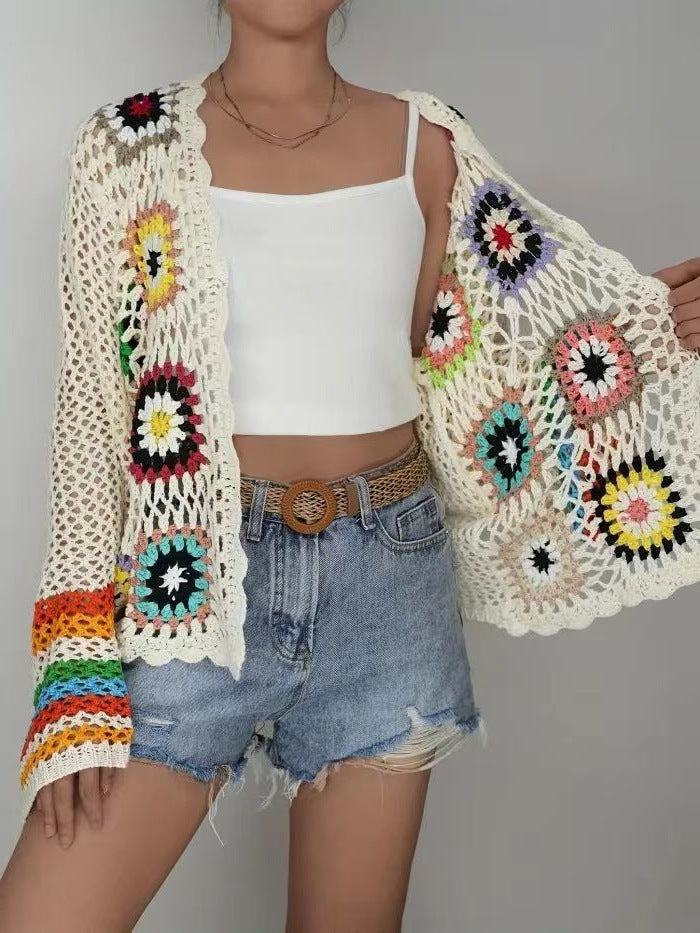 Cardigan aérien pour femmes avec motif en crochet coloré Chic & Stil