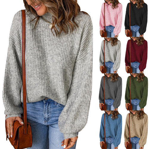 Oversized sweater for women with textured pattern and high collar Lune London