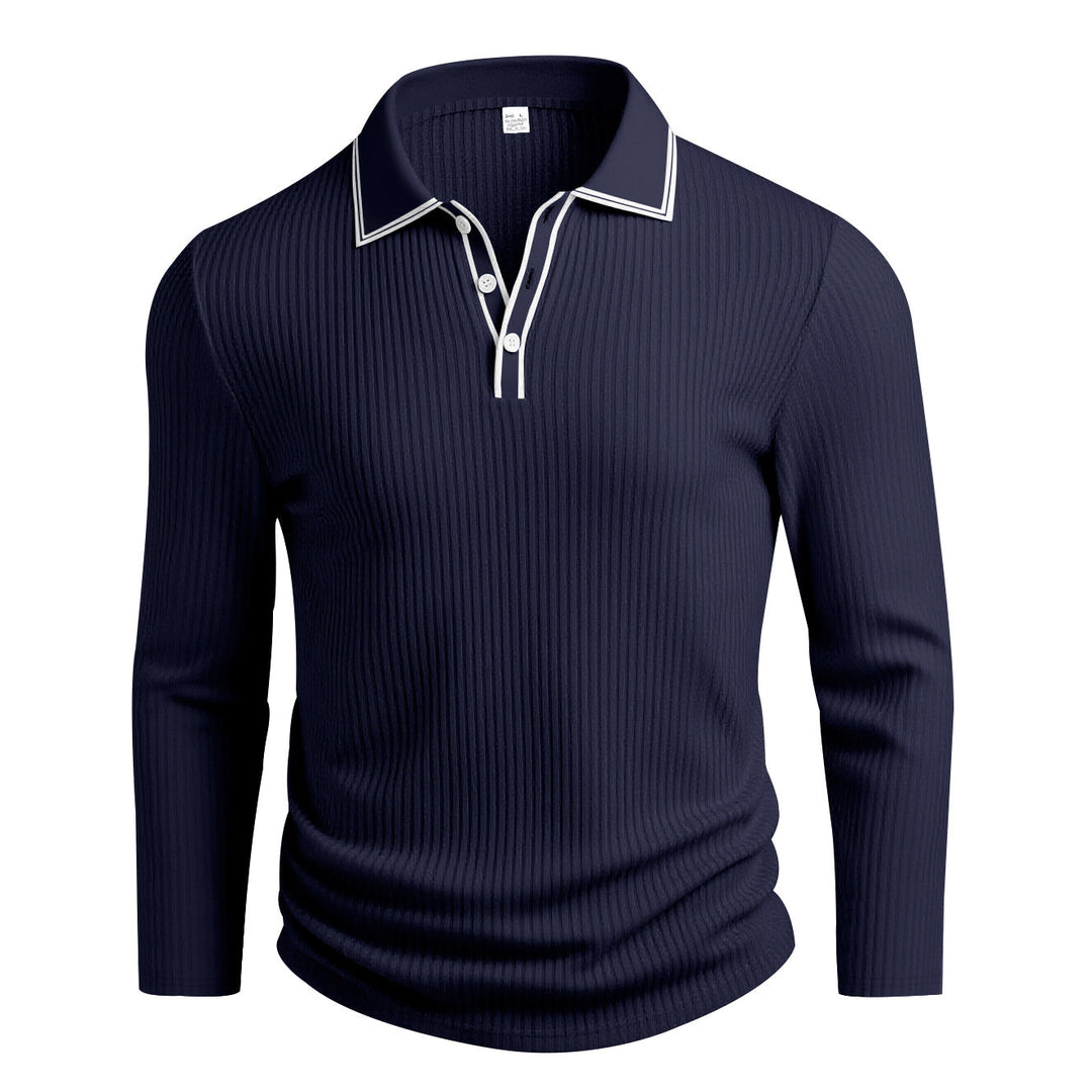 Men's Long Sleeve Polo Shirt with Textured Design Lune London