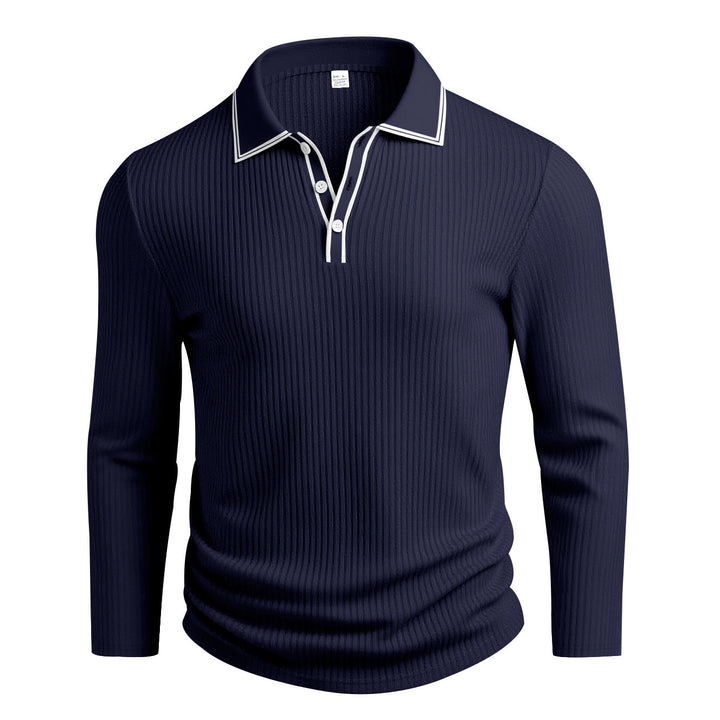 Men's Long Sleeve Polo Shirt with Textured Design Lune London