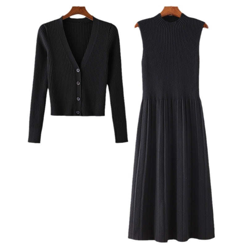 Knit dress for women with matching cardigan and ribbed structure Lune London