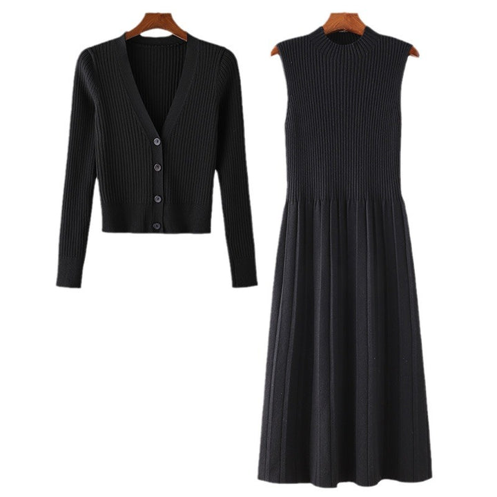 Knit dress for women with matching cardigan and ribbed structure Lune London