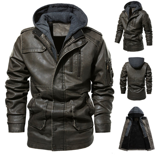 Men's faux leather jacket with hidden hood Lune London