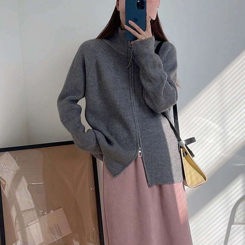 Cardigan pour femme avec col montant et fermeture éclair Chic & Stil