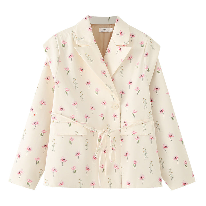 Veste blazer féminine à motif floral et ceinture à la taille Lune London