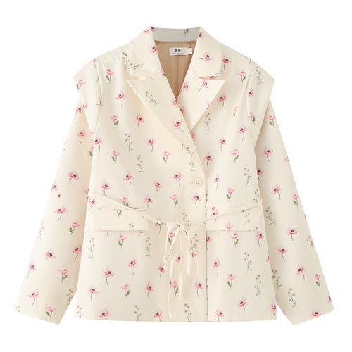Veste blazer féminine à motif floral et ceinture à la taille Lune London