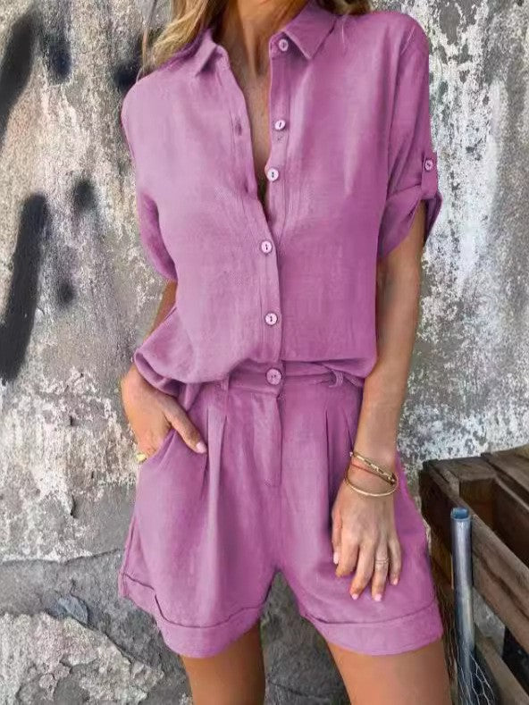 Casual jumpsuit set for women with button top and elastic waist Lune London