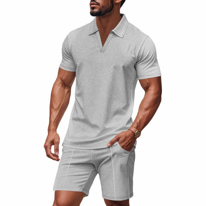 Men's polo set and shorts with trendy V-neck Lune London
