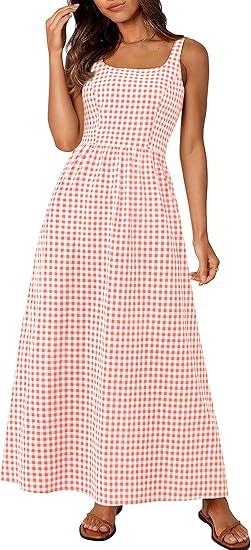 Ladies MAXI DRESS with checkered pattern and thin straps Lune London