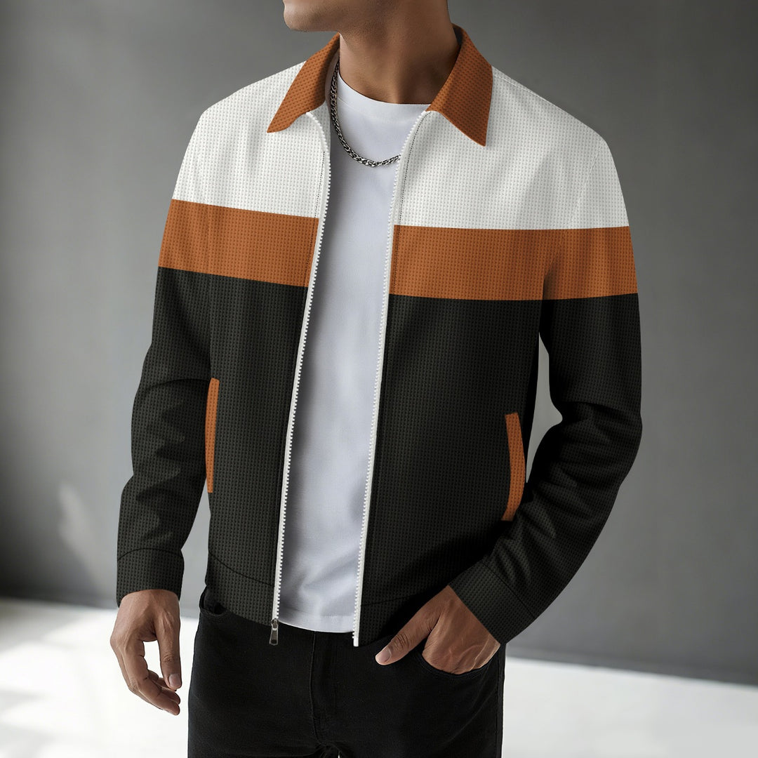 Trendy men's bomber jacket with textured design and contrasting stripes Lune London
