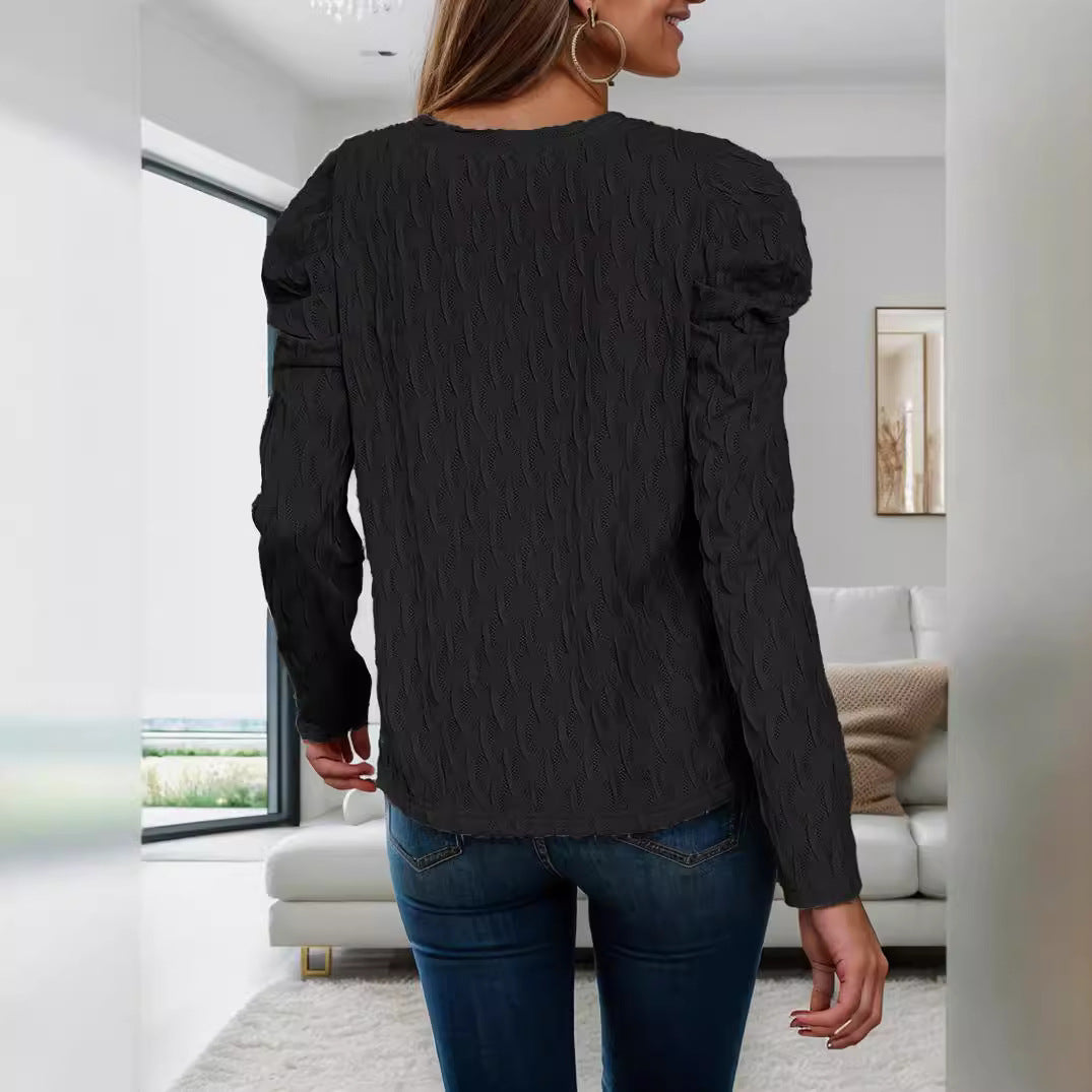 Knit sweater for women with wave pattern and puff sleeves Lune London