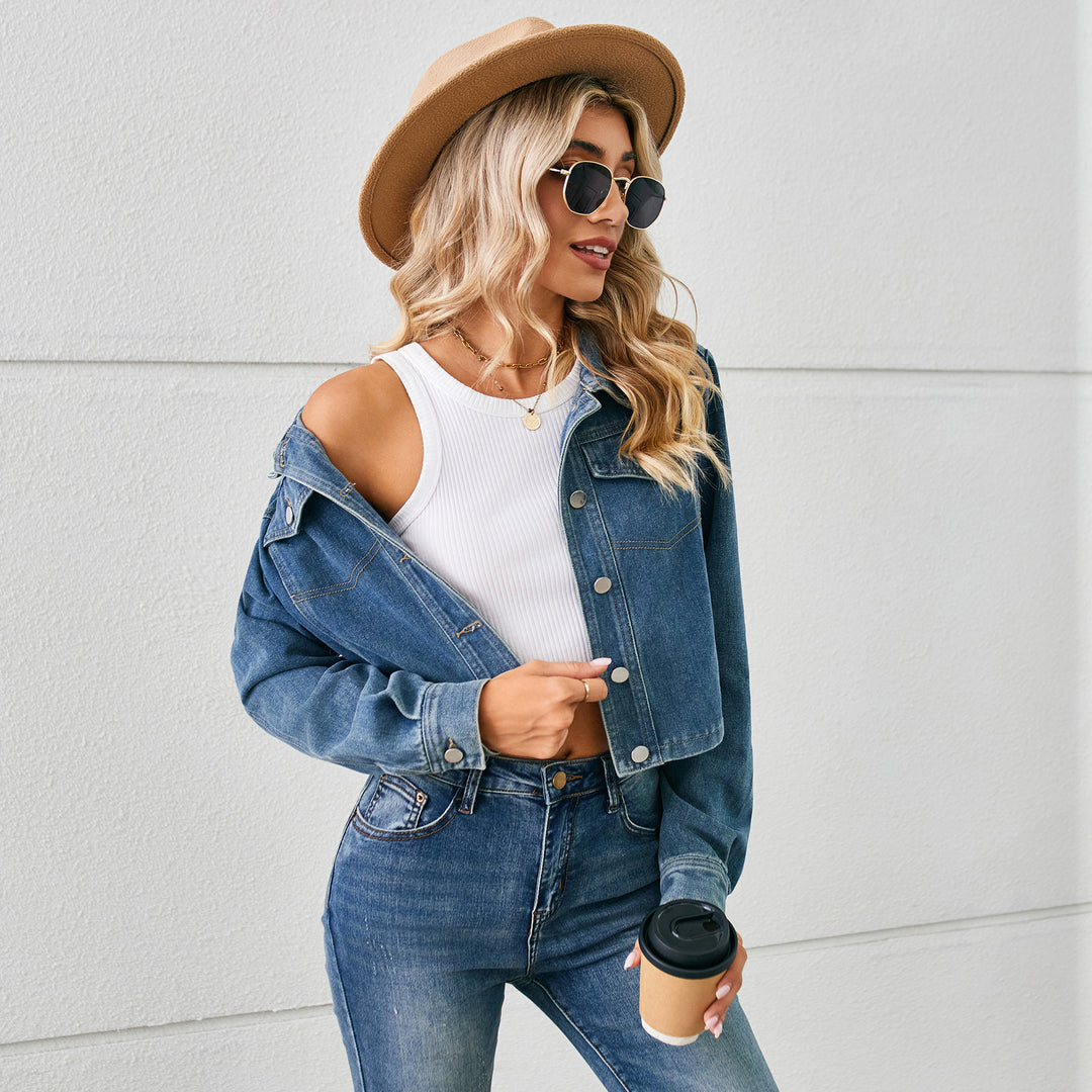 Cropped denim jacket for women with classic collar Lune London