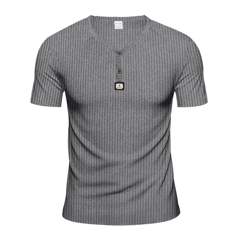 Men's Short Sleeve Henley T-shirt with Structured Design and Button Placket Lune London