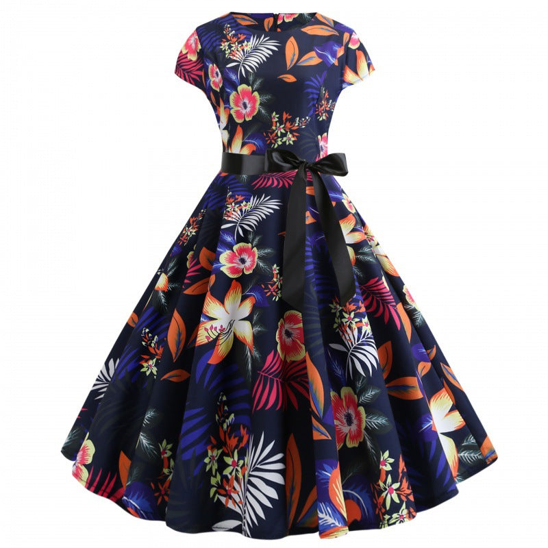 Robe midi pour femme avec design floral et jupe évasée Chic & Stil
