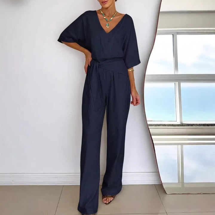 Women Elegant Jumpsuit with Tailored Cut and Wrap Belt Chic & Stil