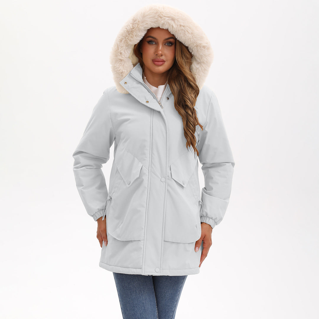 Ladies waterproof parka jacket with cozy faux fur collar Lune London
