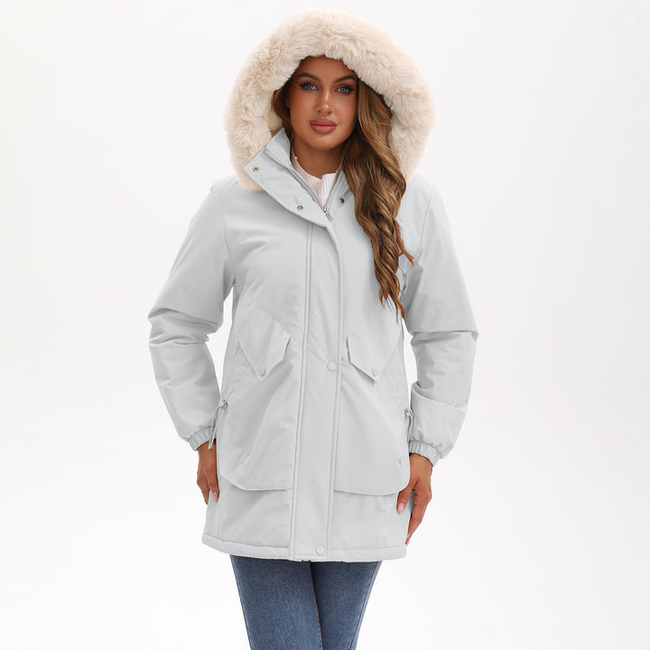 Ladies waterproof parka jacket with cozy faux fur collar Lune London