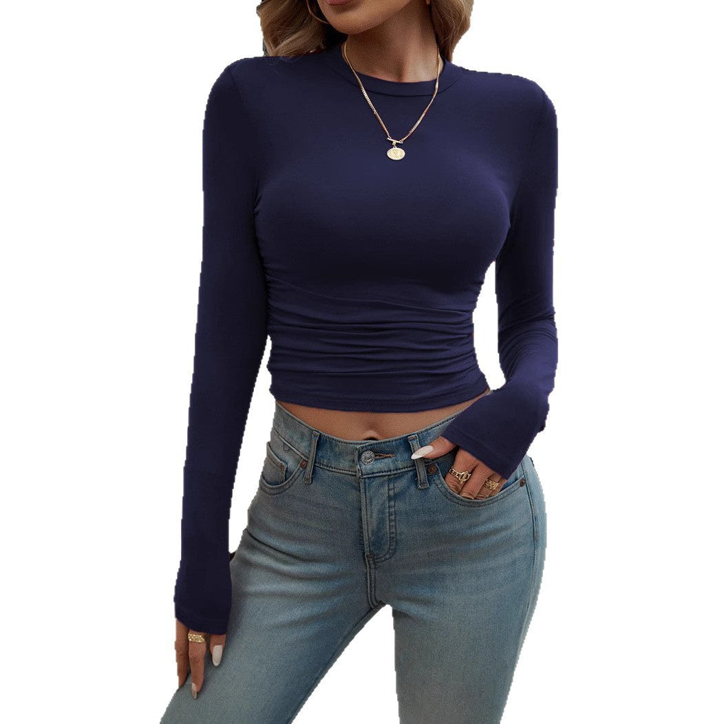 Ladies fitted long sleeve T-shirt with gathered design Lune London