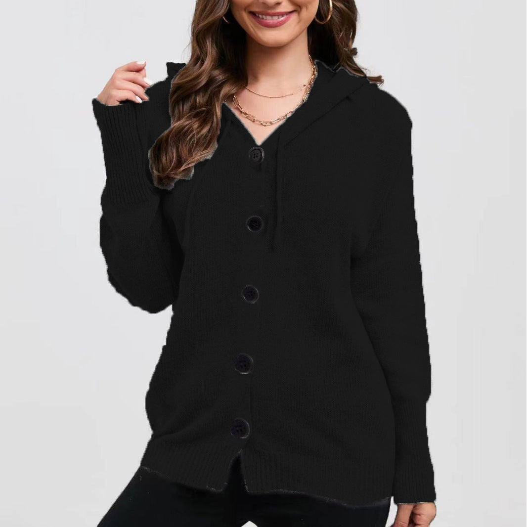 Women's knit jacket with hood and practical button details Lune London