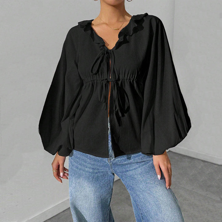 Shirt-jacket for women with voluminous sleeves and ruffle details Chic & Stil