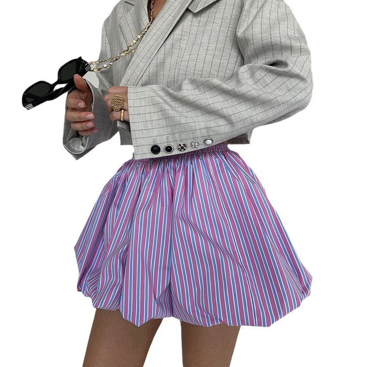 Summer pleated skirt for women in breathable cotton with chic striped pattern