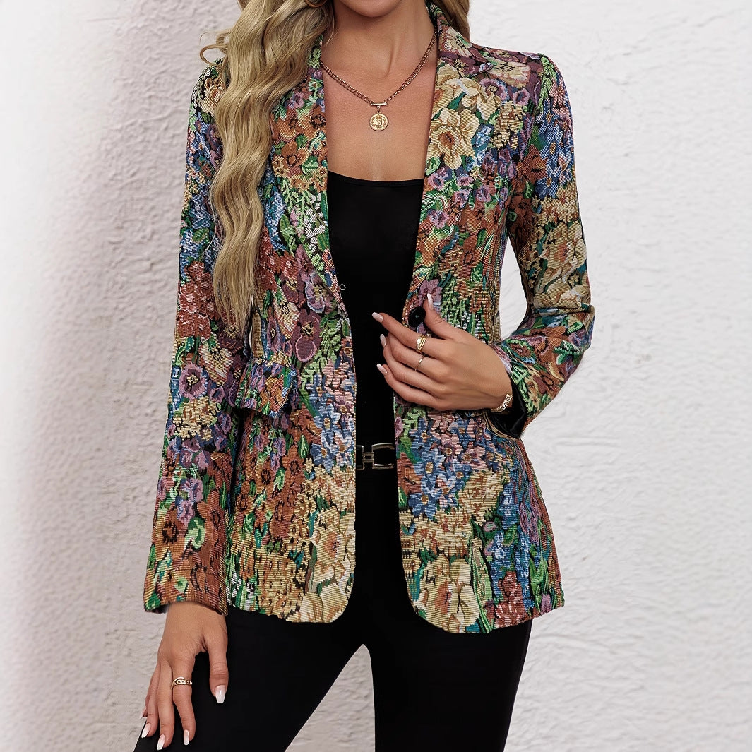 Blazer jacket for women with floral pattern and elegant details Lune London