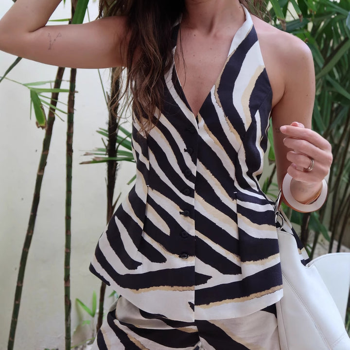 Ladies wide Palazzo pants with elegant zebra pattern Lune London