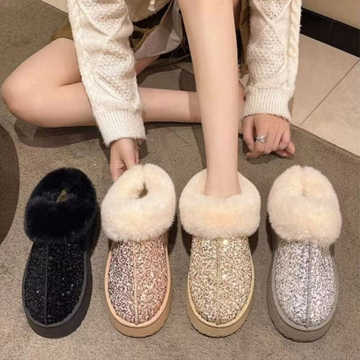 Ladies Plush Sparkly Slippers Lune London