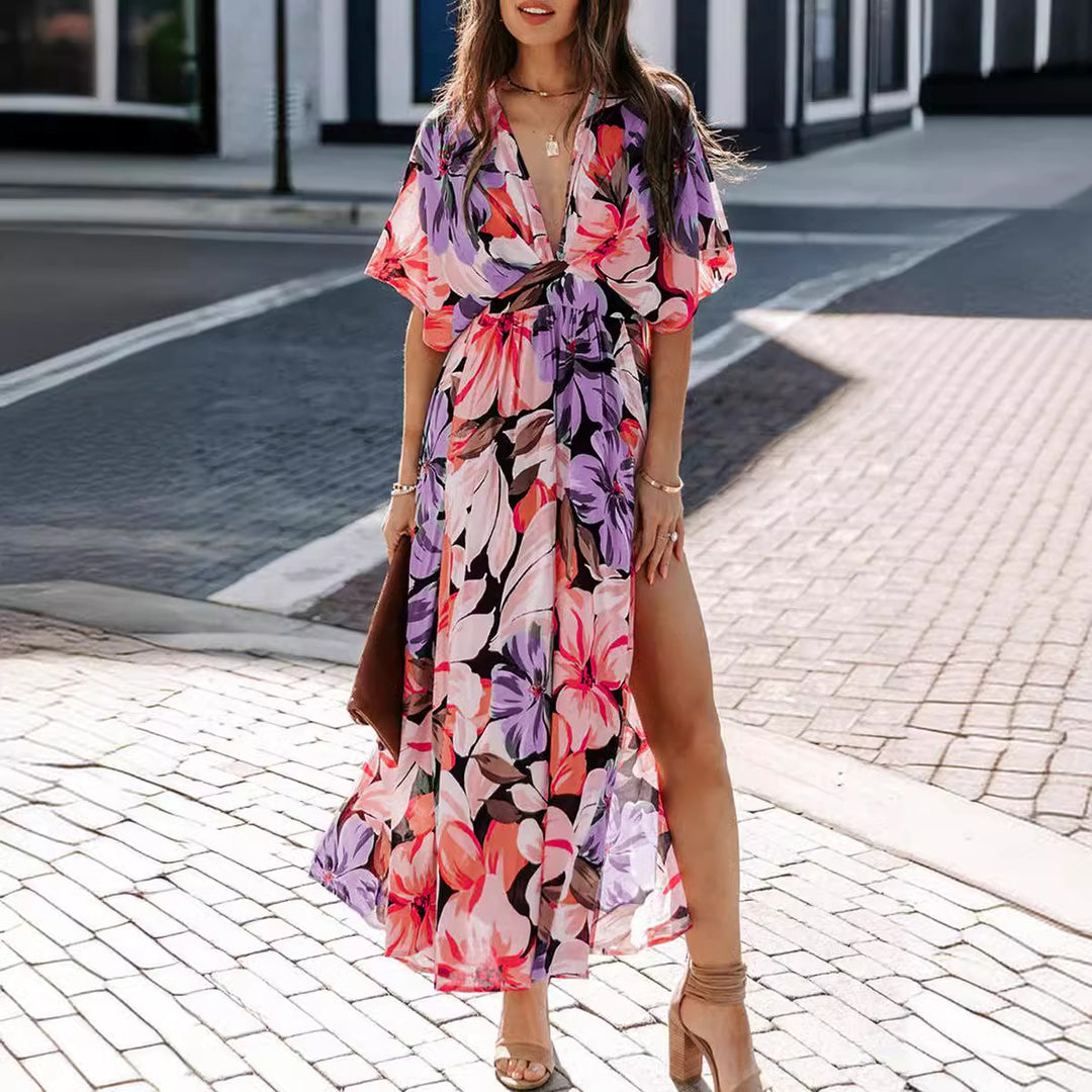 Maxi Dress for Women with Deep V-Neck and Chic & Stylish Side Slit
