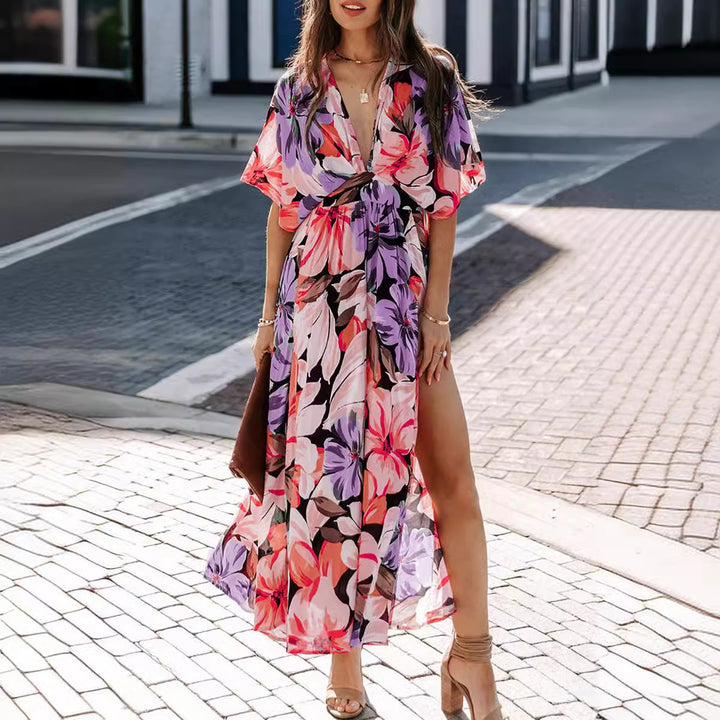 Maxi Dress for Women with Deep V-Neck and Chic & Stylish Side Slit