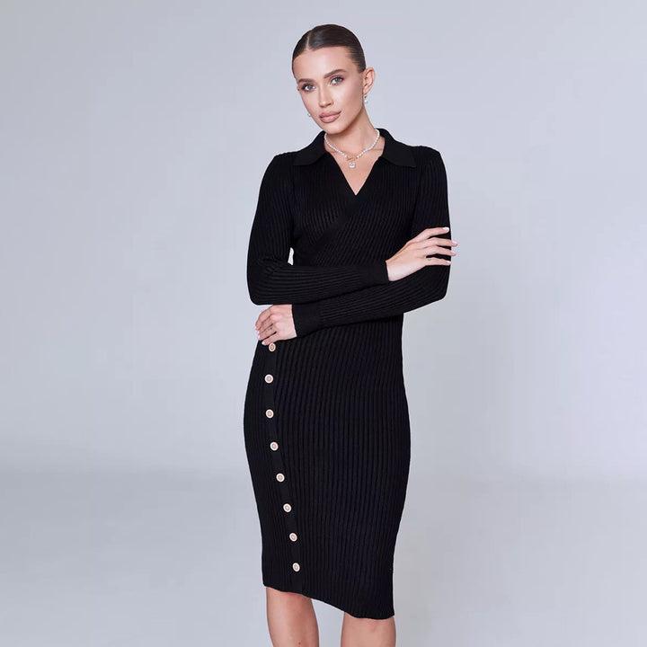 Knit dress for women with feminine button placket Lune London