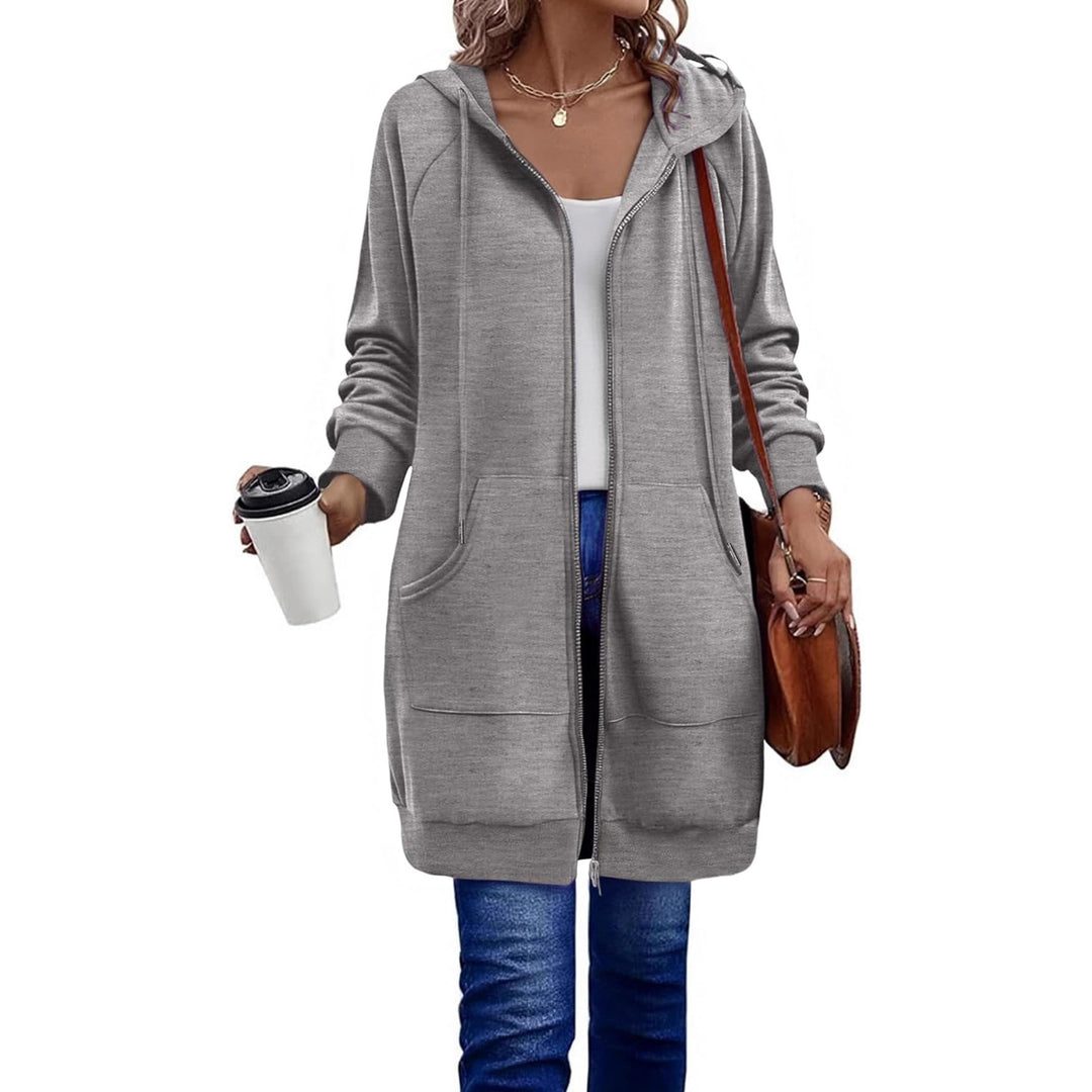 Women's Casual Long Jacket with Hood and Practical Pockets Lune London