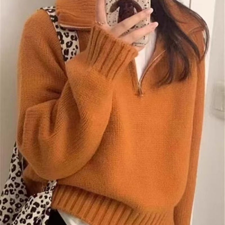 Pull tricot féminin à col montant et fermeture éclair Chic & Stil