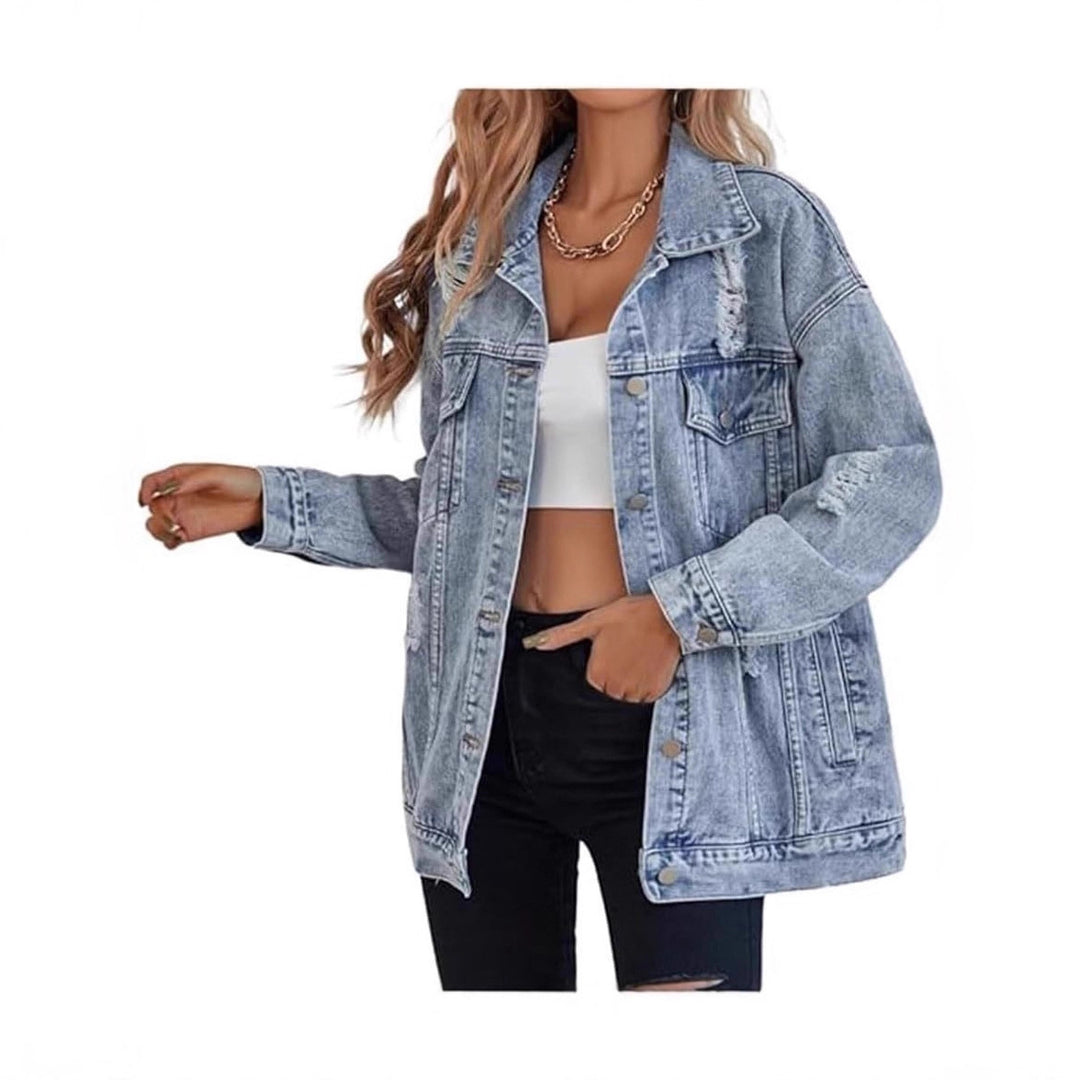 Veste en jean surdimensionnée pour femmes avec des détails déchirés à la mode Chic & Stil