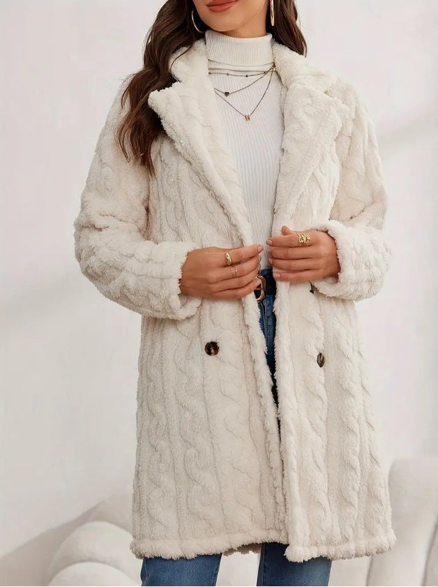 Ladies Thick Knit Coat with Double Button Details Lune London